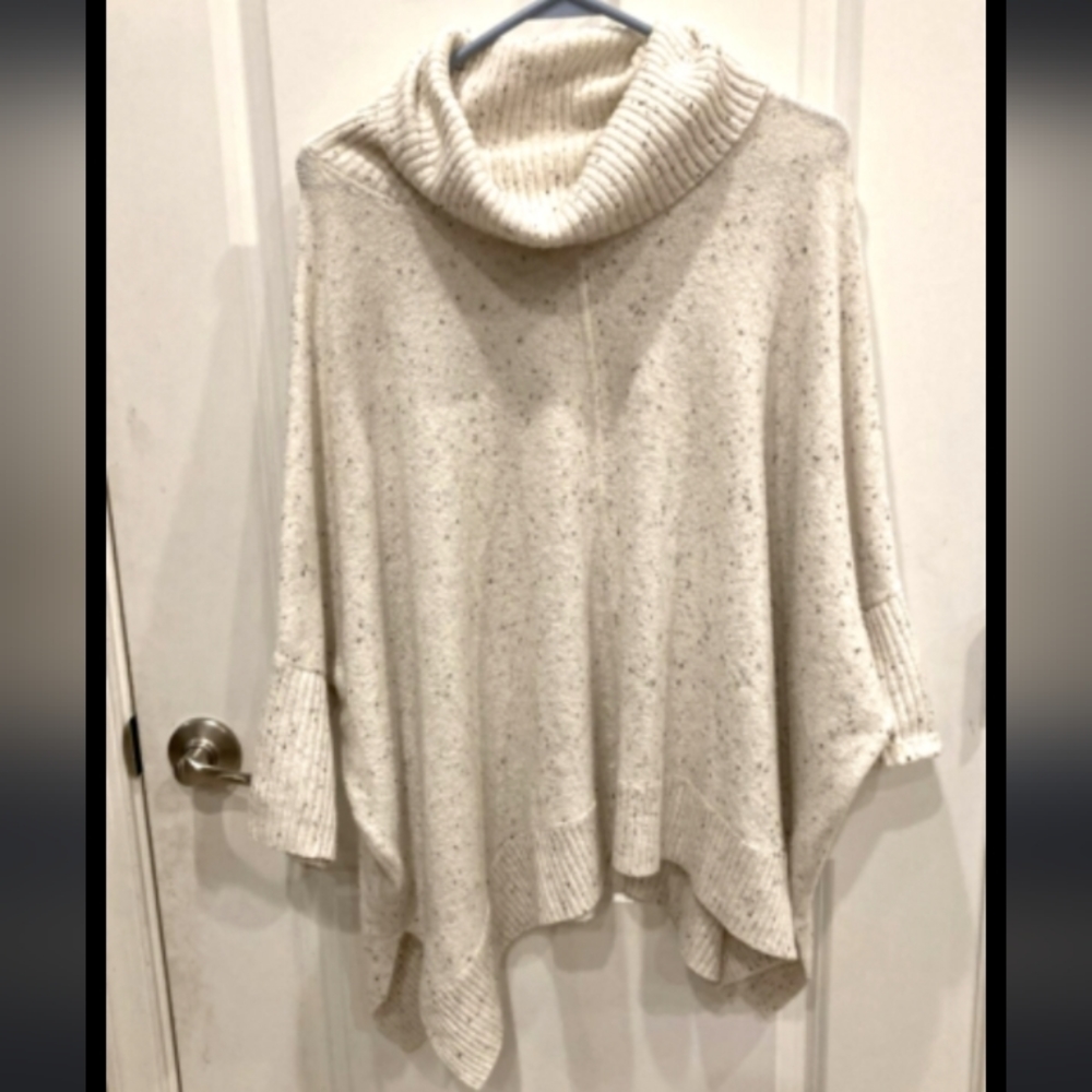 LOFT Womenw Size Small(larger fit) Mock Cowl Neck Poncho Sweater Speckle Flecked
